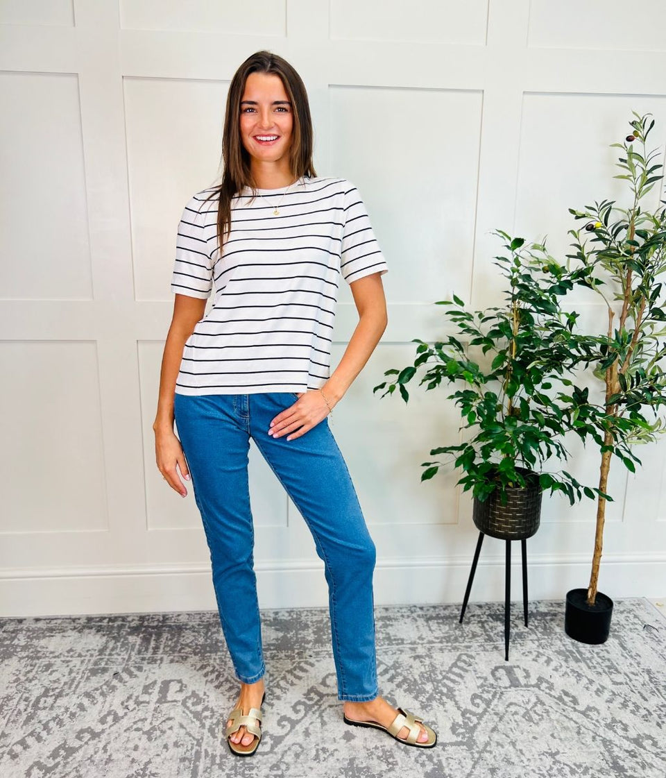 Navy Stripe Linen Blend T Shirt