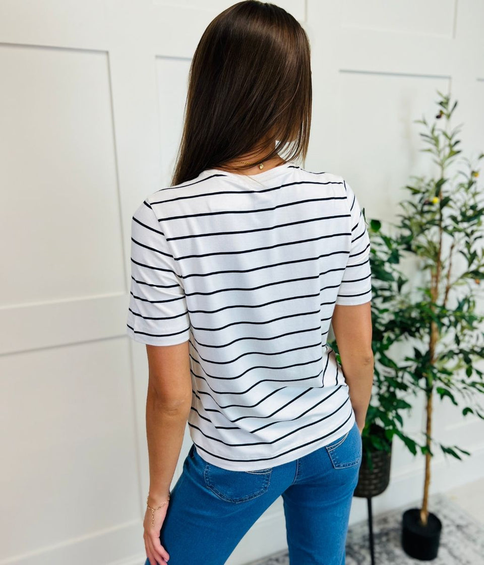 Navy Stripe Linen Blend T Shirt