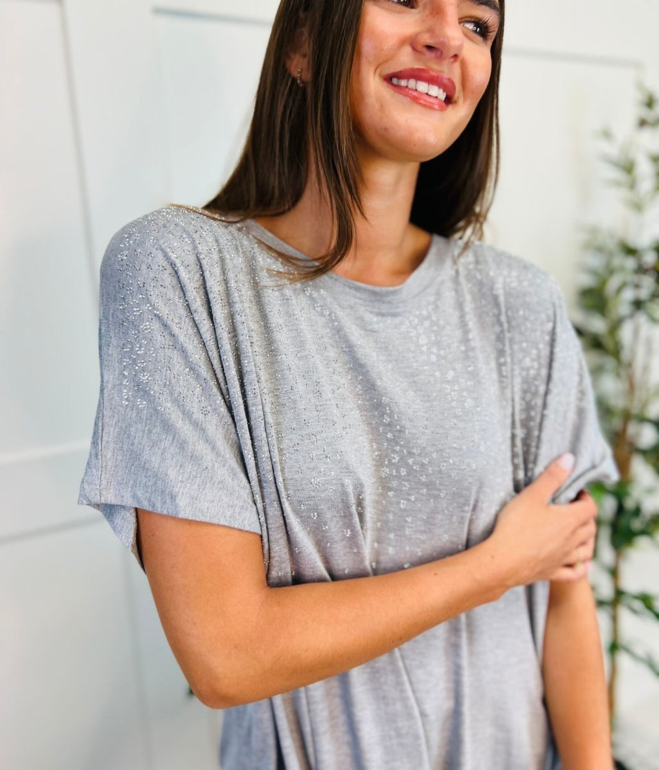 Grey Diamante Front Tee