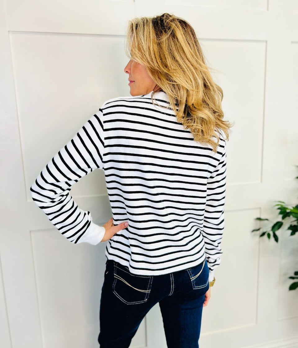 Ivory Striped Button Shoulder Sweatshirt