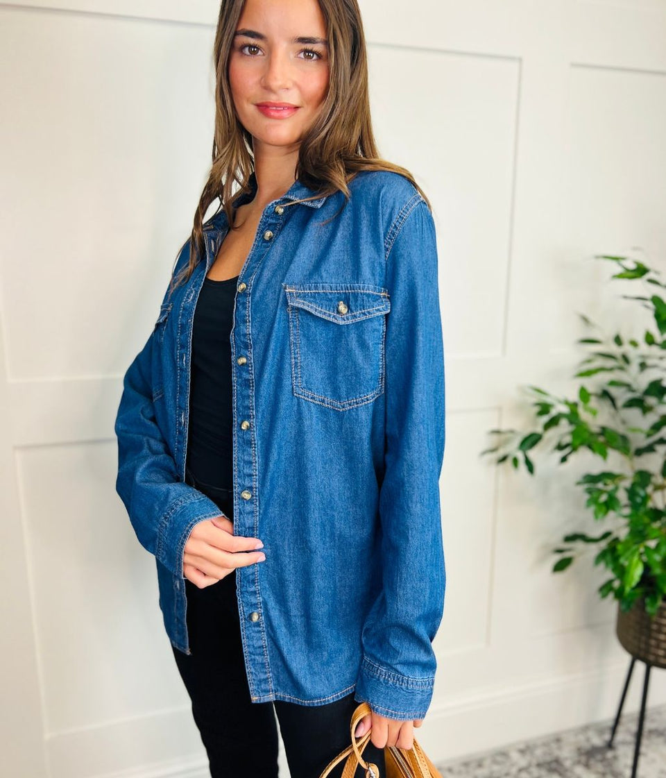 Dark Blue Lightweight Denim Shirt