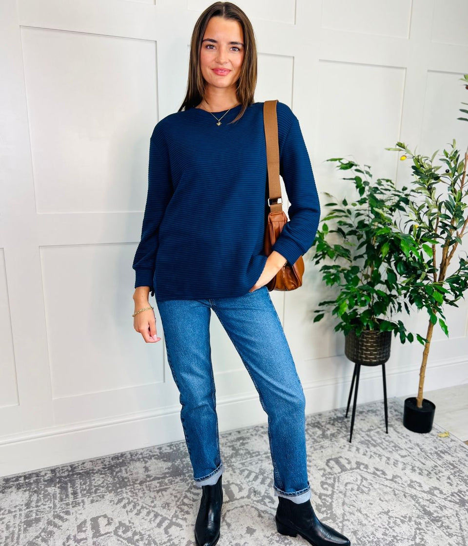 Navy Ribbed Tunic Top