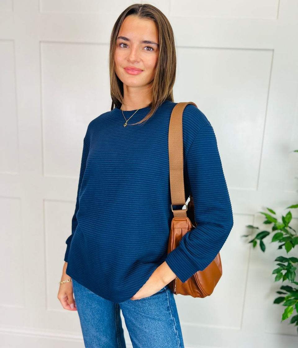 Navy Ribbed Tunic Top