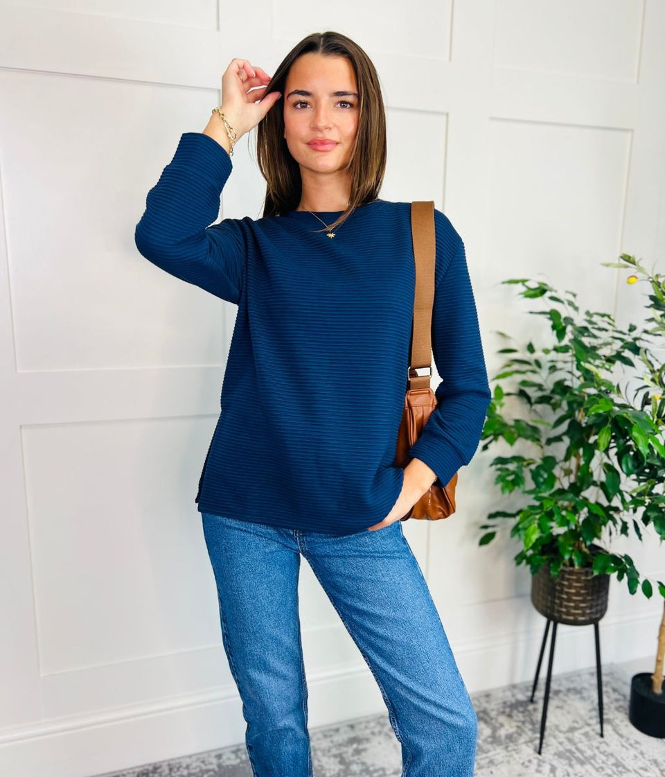 Navy Ribbed Tunic Top