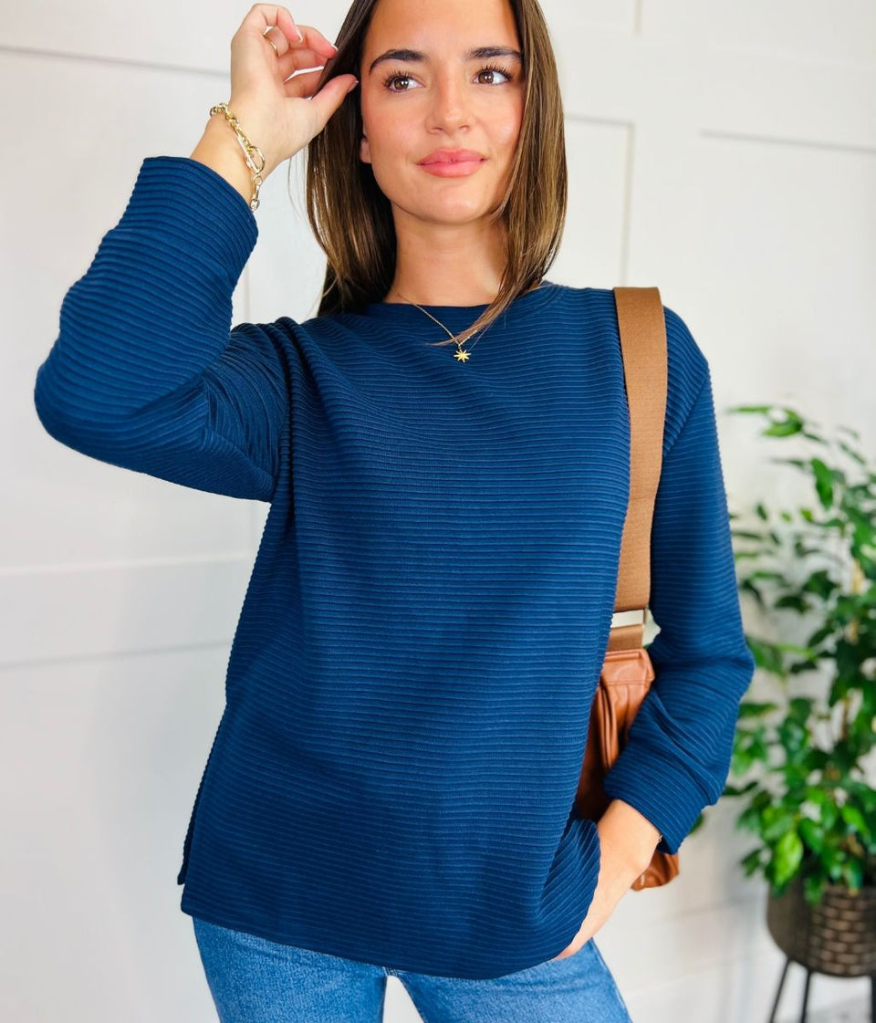 Navy Ribbed Tunic Top