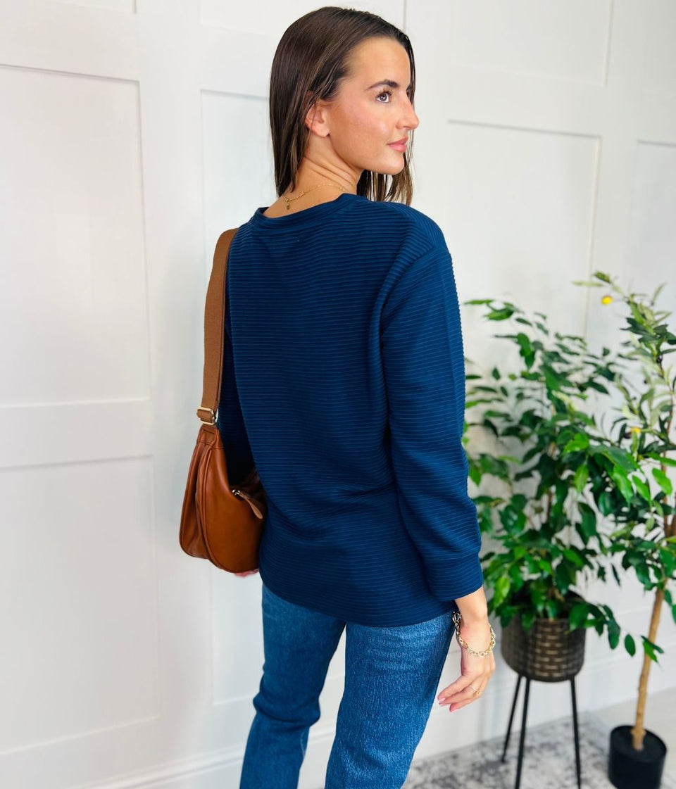 Navy Ribbed Tunic Top