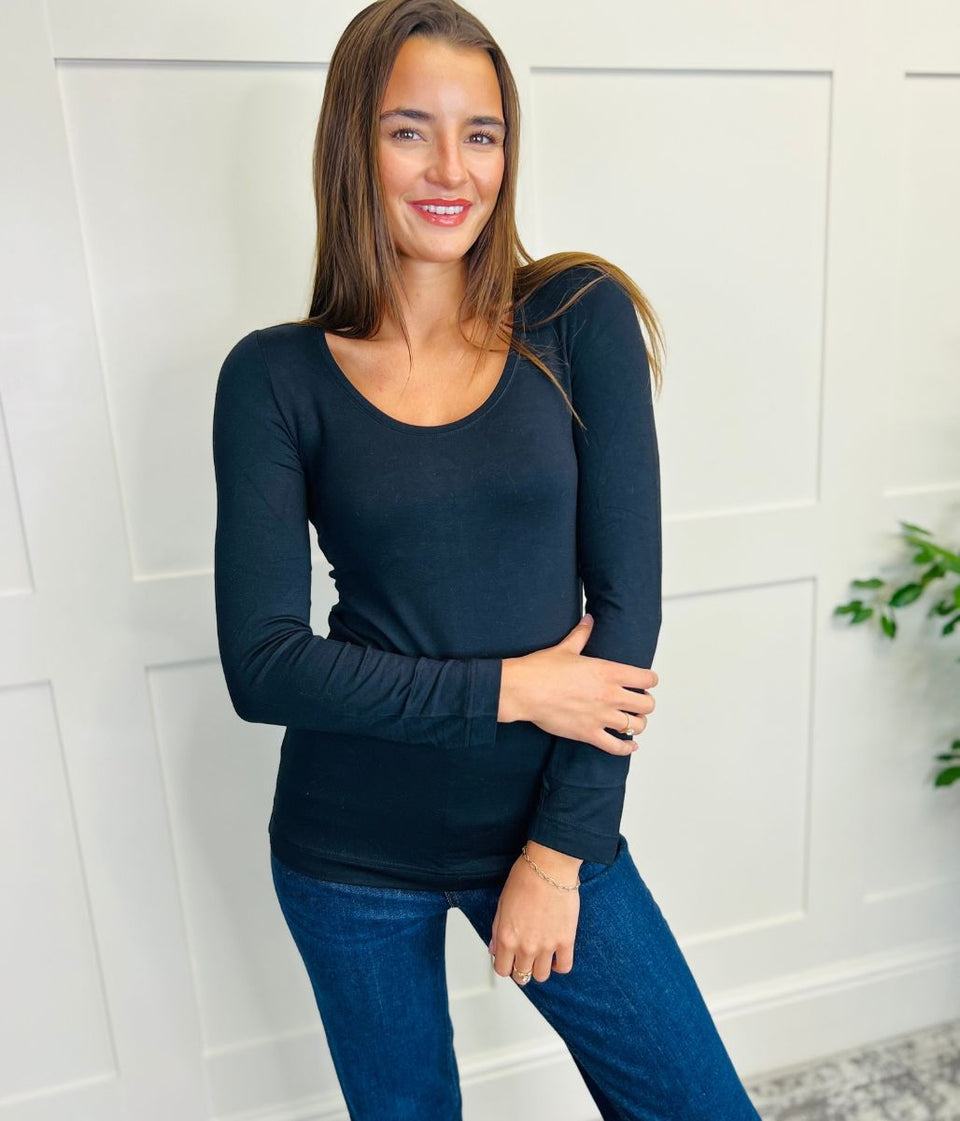 Black Jersey Scoop Neck Top