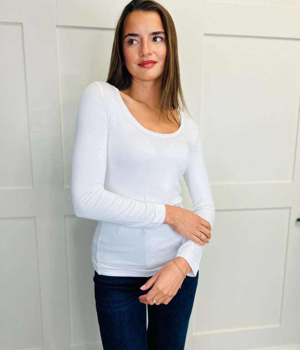 White Jersey Cotton Rich Soft Scoop Neck Top