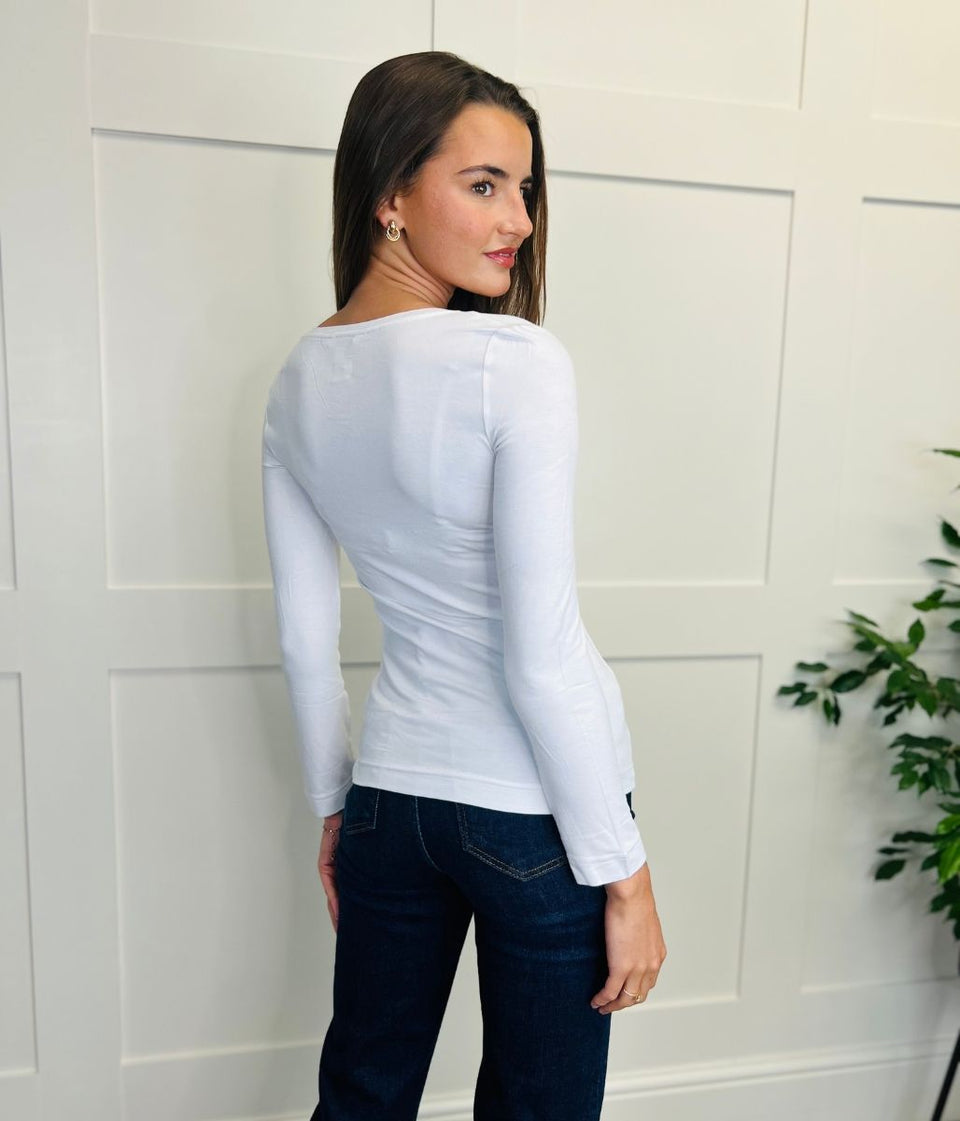 White Jersey Cotton Rich Soft Scoop Neck Top