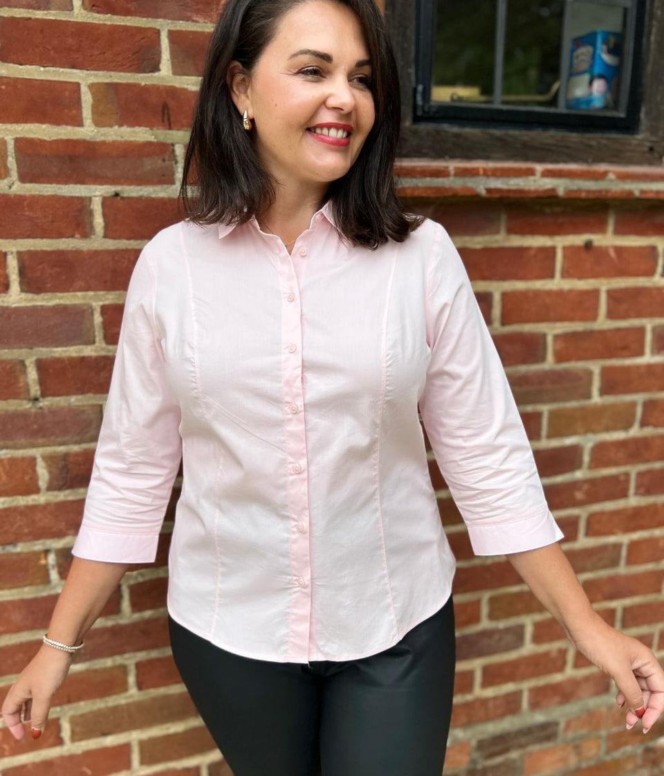 Powder Pink Cotton Rich Fitted Shirt