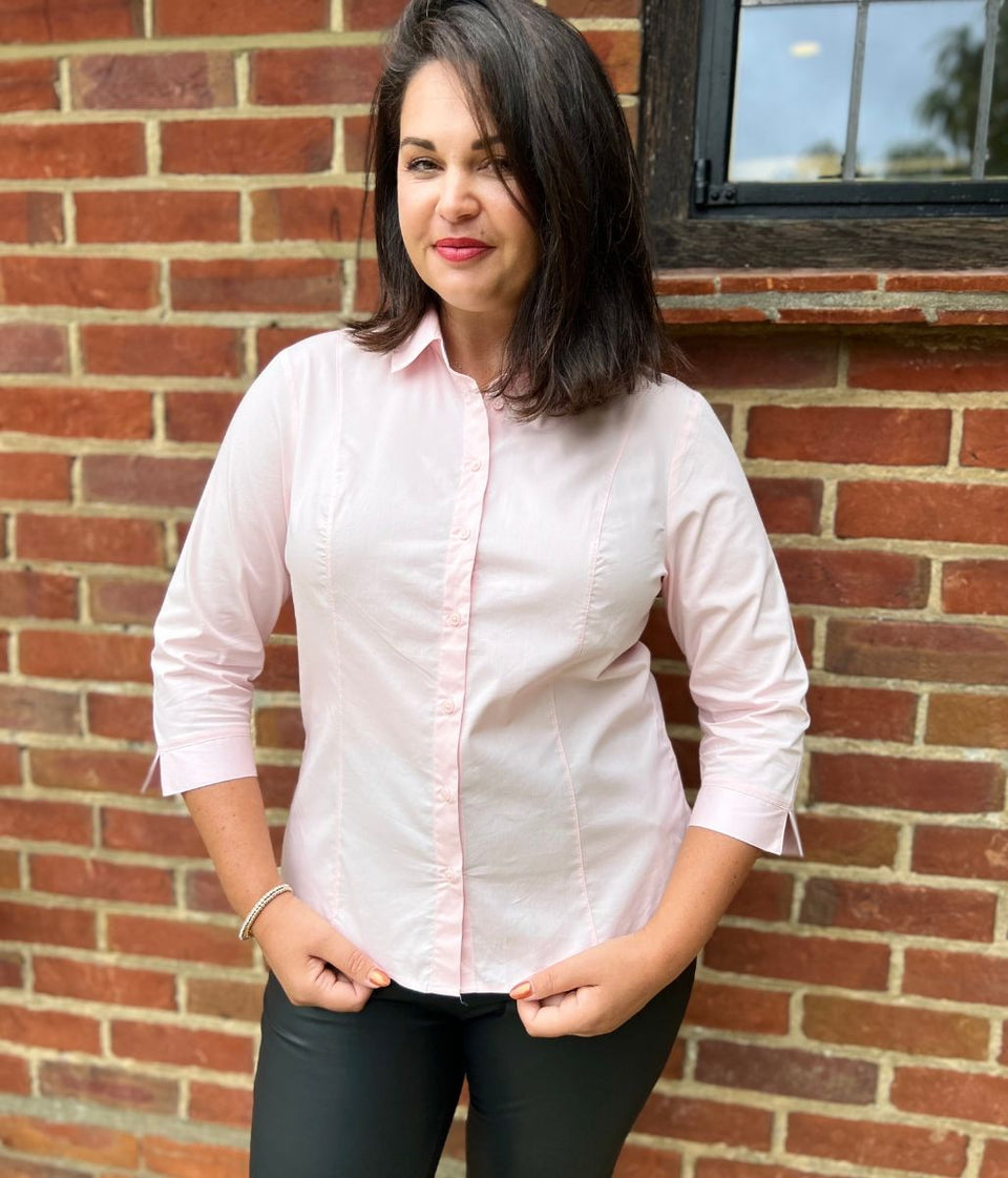 Powder Pink Cotton Rich Fitted Shirt