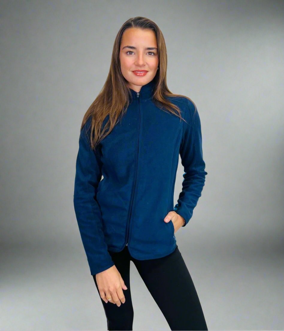 Women's Navy Blue Activewear Fleece Zip Up