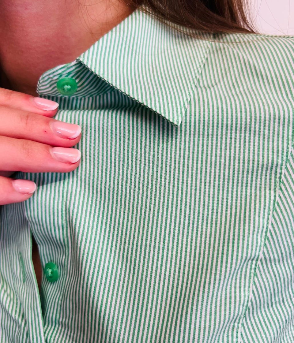 Green Pin Stripe Cotton Rich Fitted Shirt