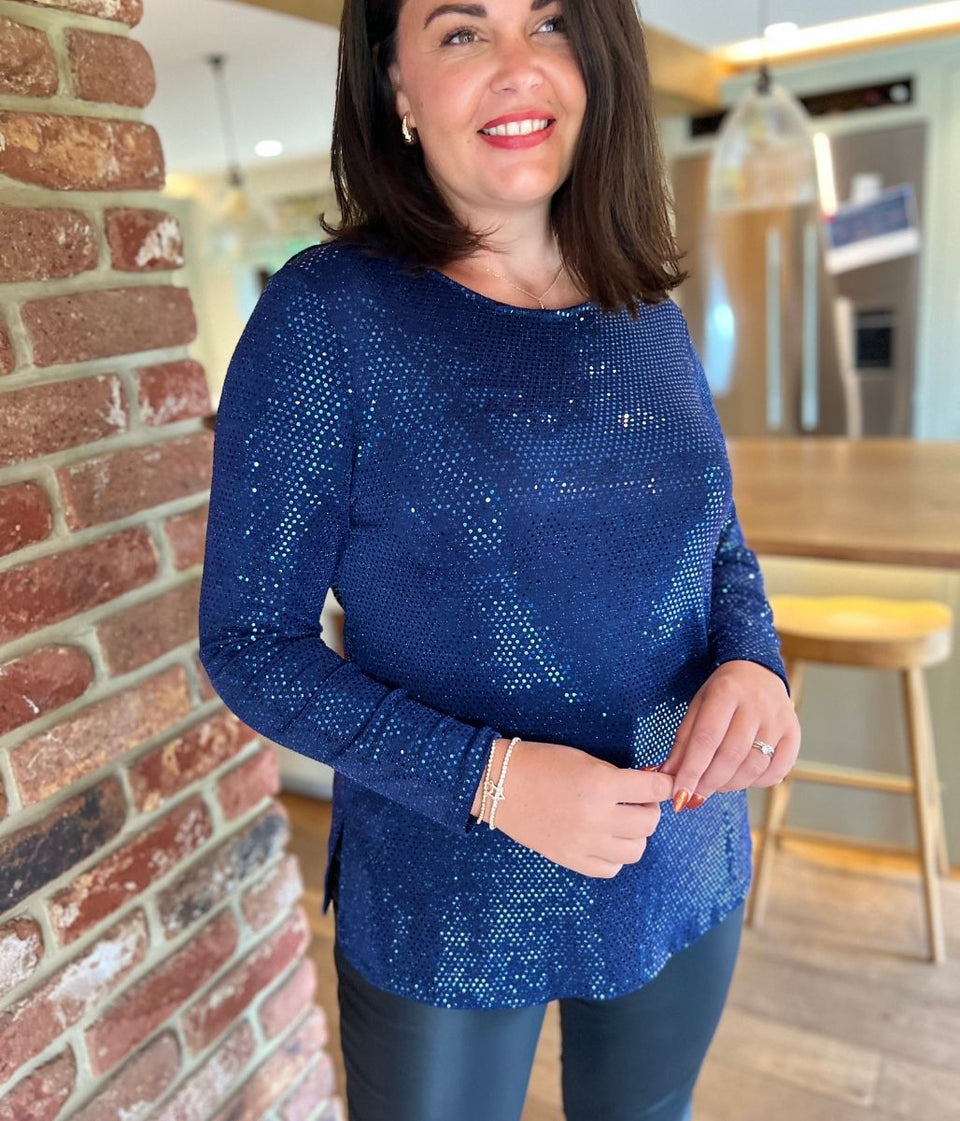 Blue Sparkle Cowl Back Tunic Top