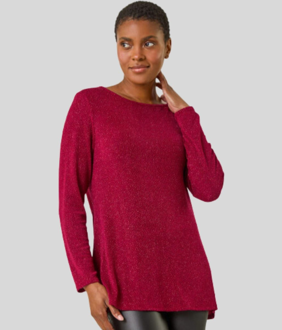 Red Sparkle Cowl Back Tunic Top