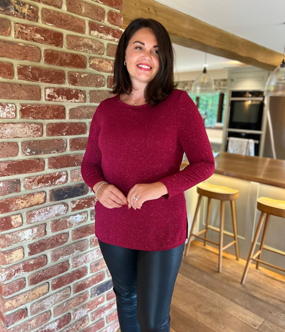 Red Sparkle Cowl Back Tunic Top