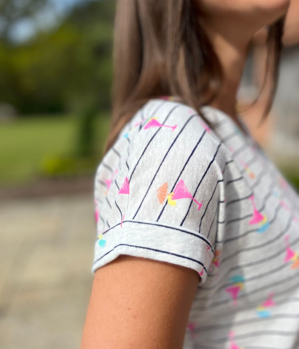 Grey Cocktail Print Striped Top