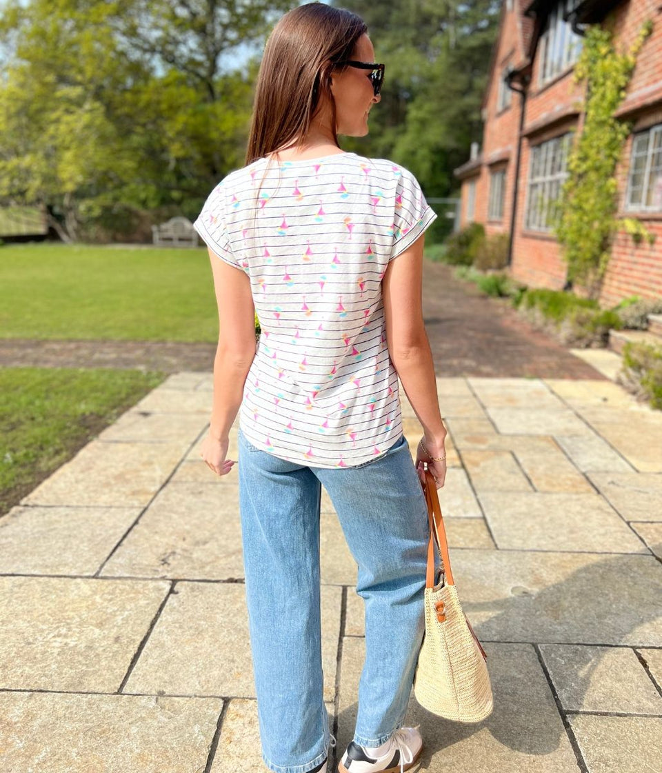 Grey Cocktail Print Striped Top