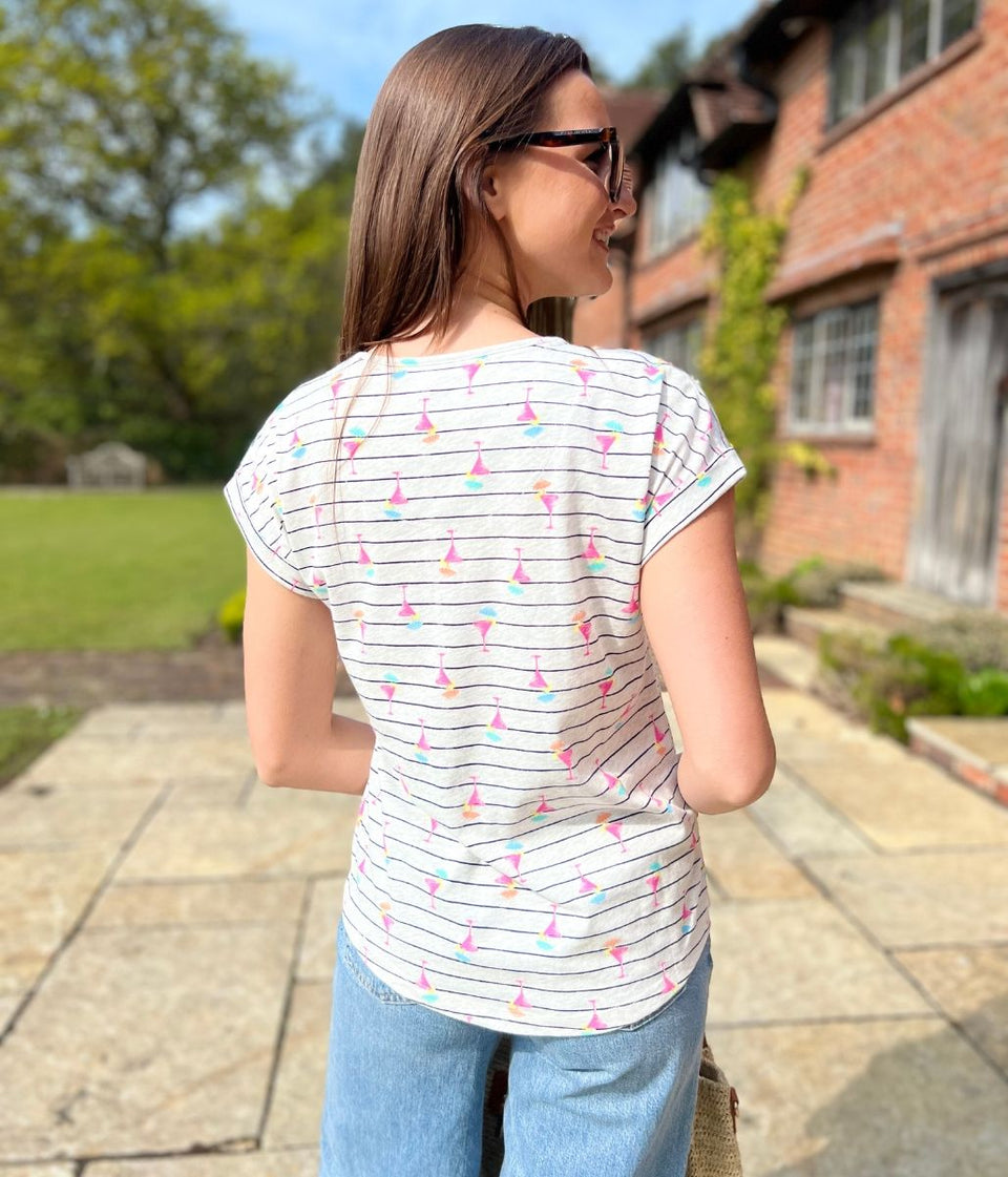 Grey Cocktail Print Striped Top