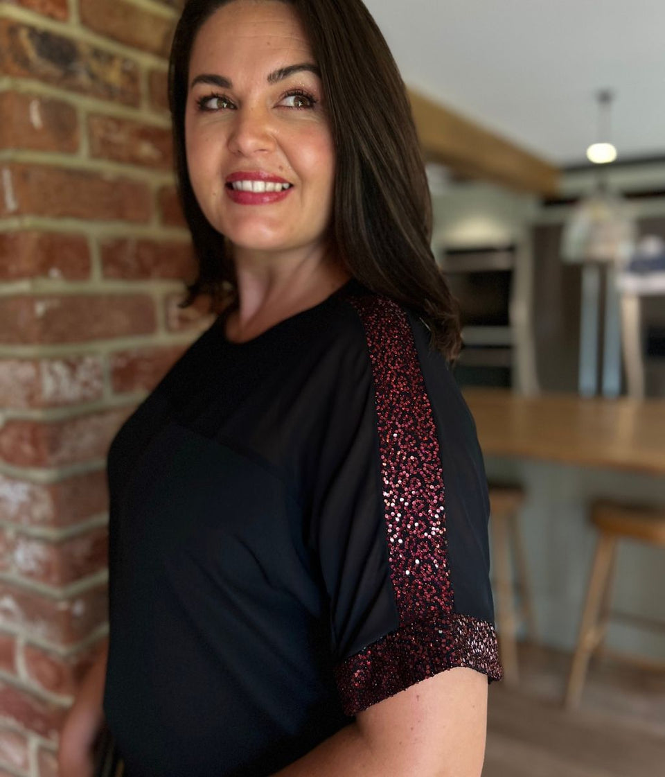 Red Sequin Trim Top