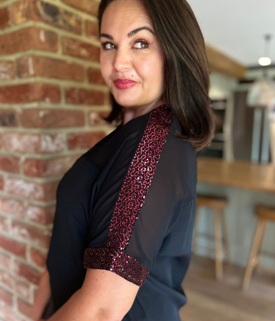 Red Sequin Trim Top