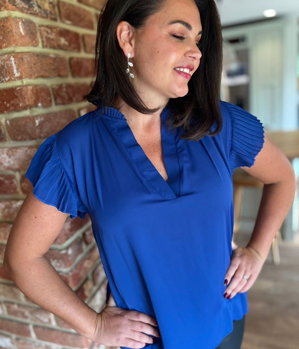 Blue Chiffon Pleated Top