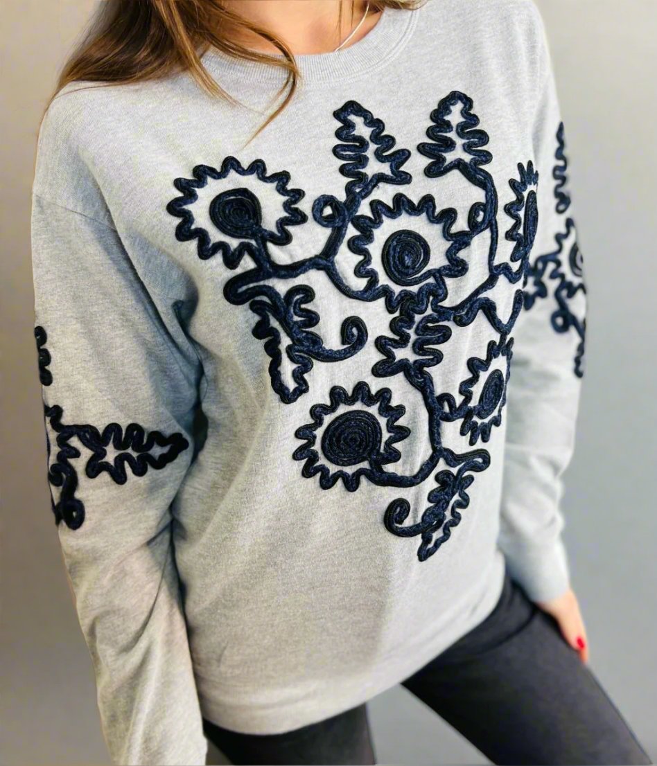 grey embroidered sweatshirt tunic style