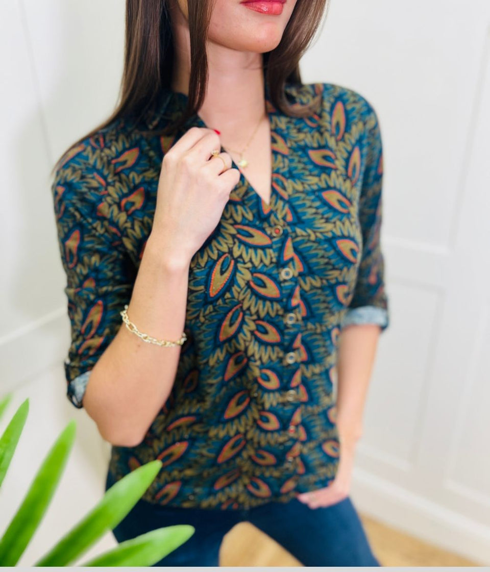 Teal Annie Printed Sparkle Shirt