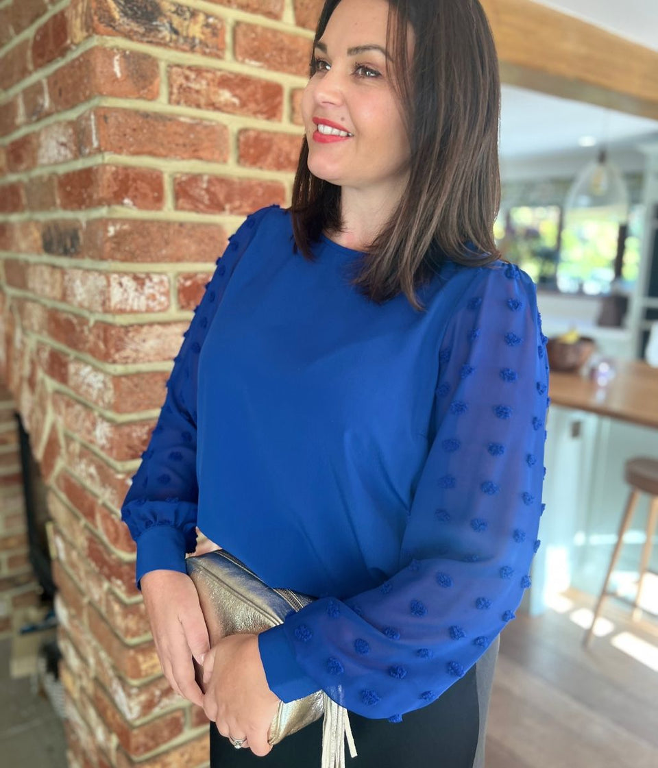 Blue Flock Sleeve Blouse