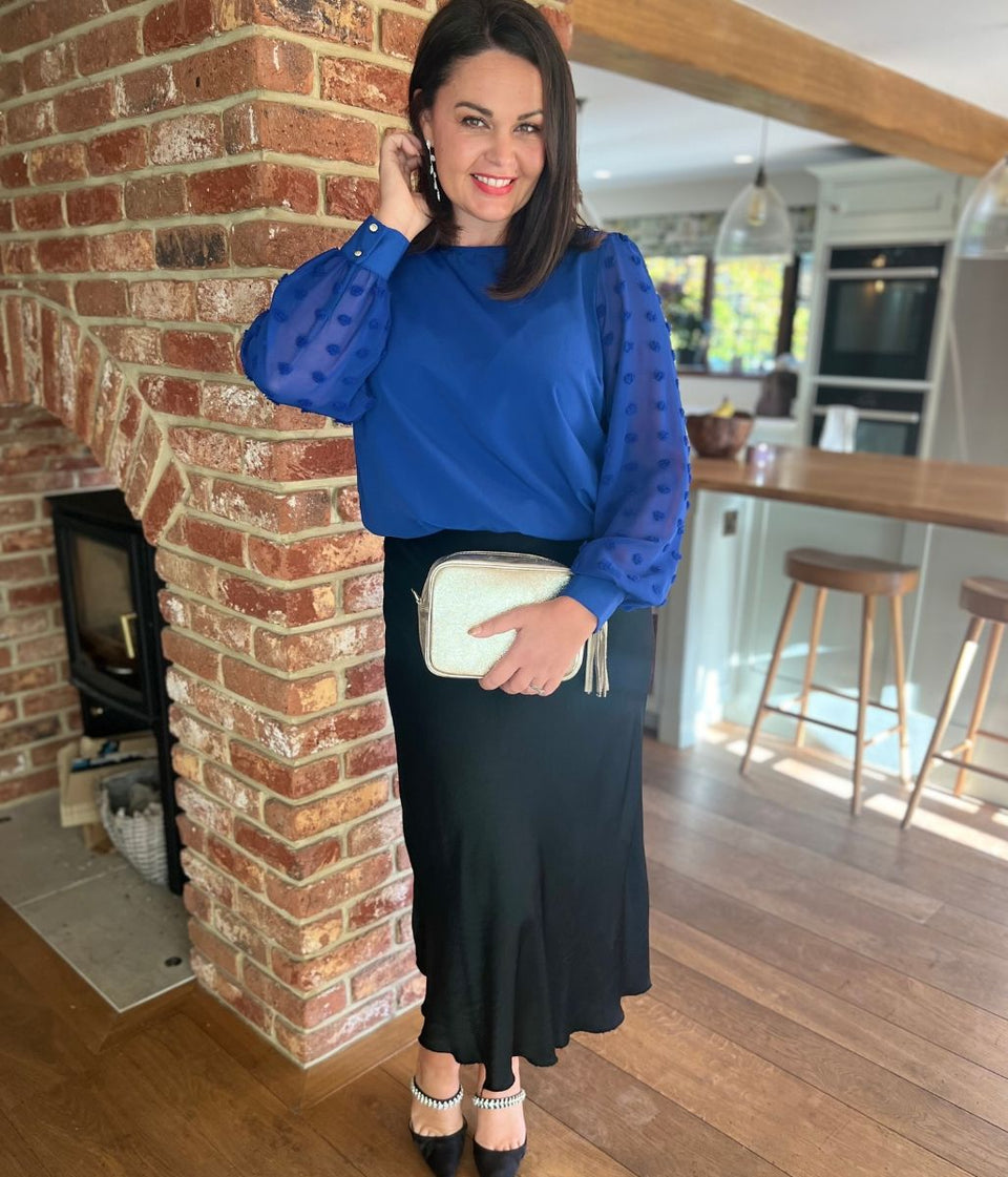 Blue Flock Sleeve Blouse