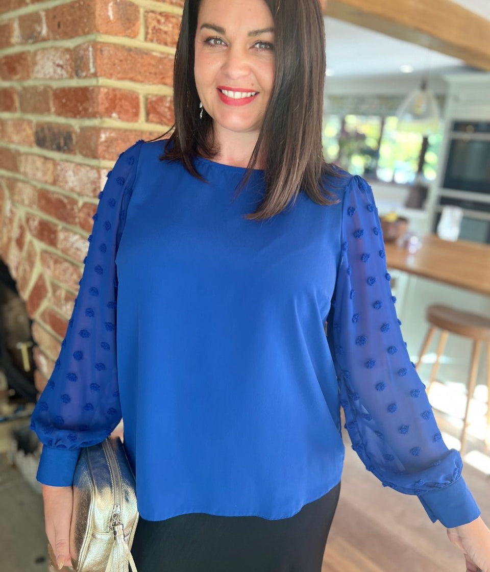 Blue Flock Sleeve Blouse