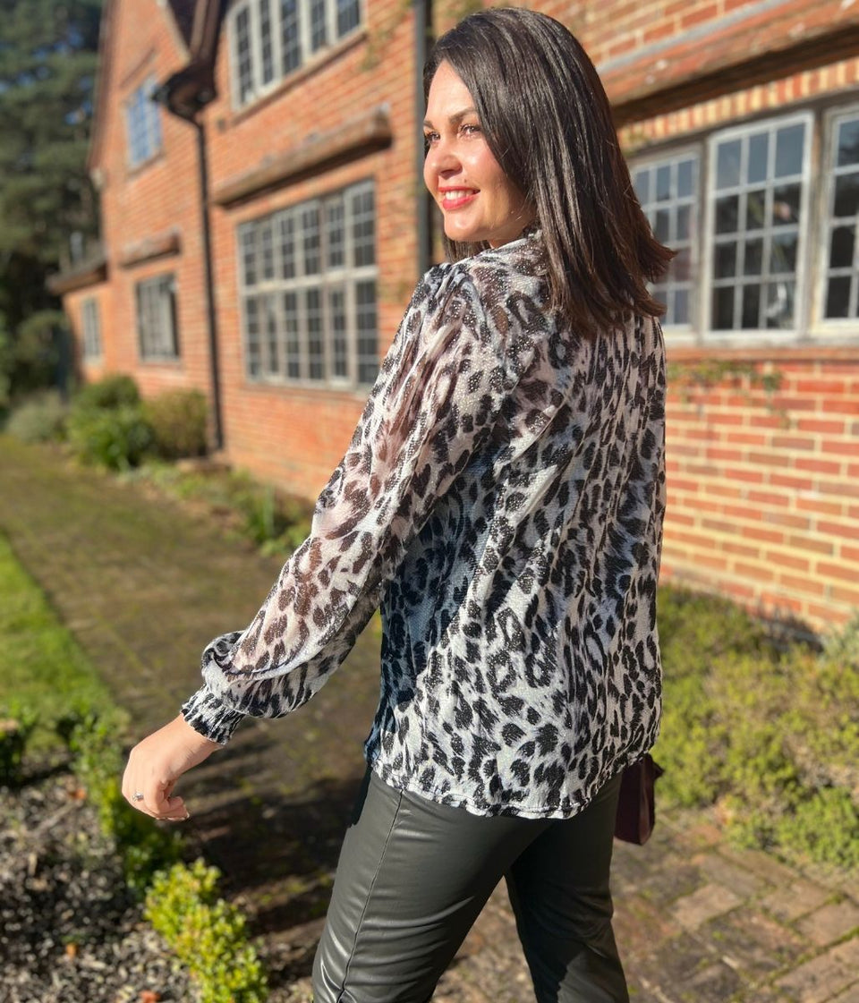 Grey Sparkle Animal Print Blouse