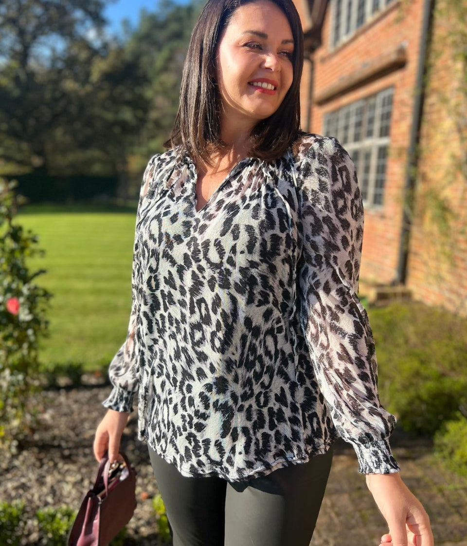 Grey Sparkle Animal Print Blouse