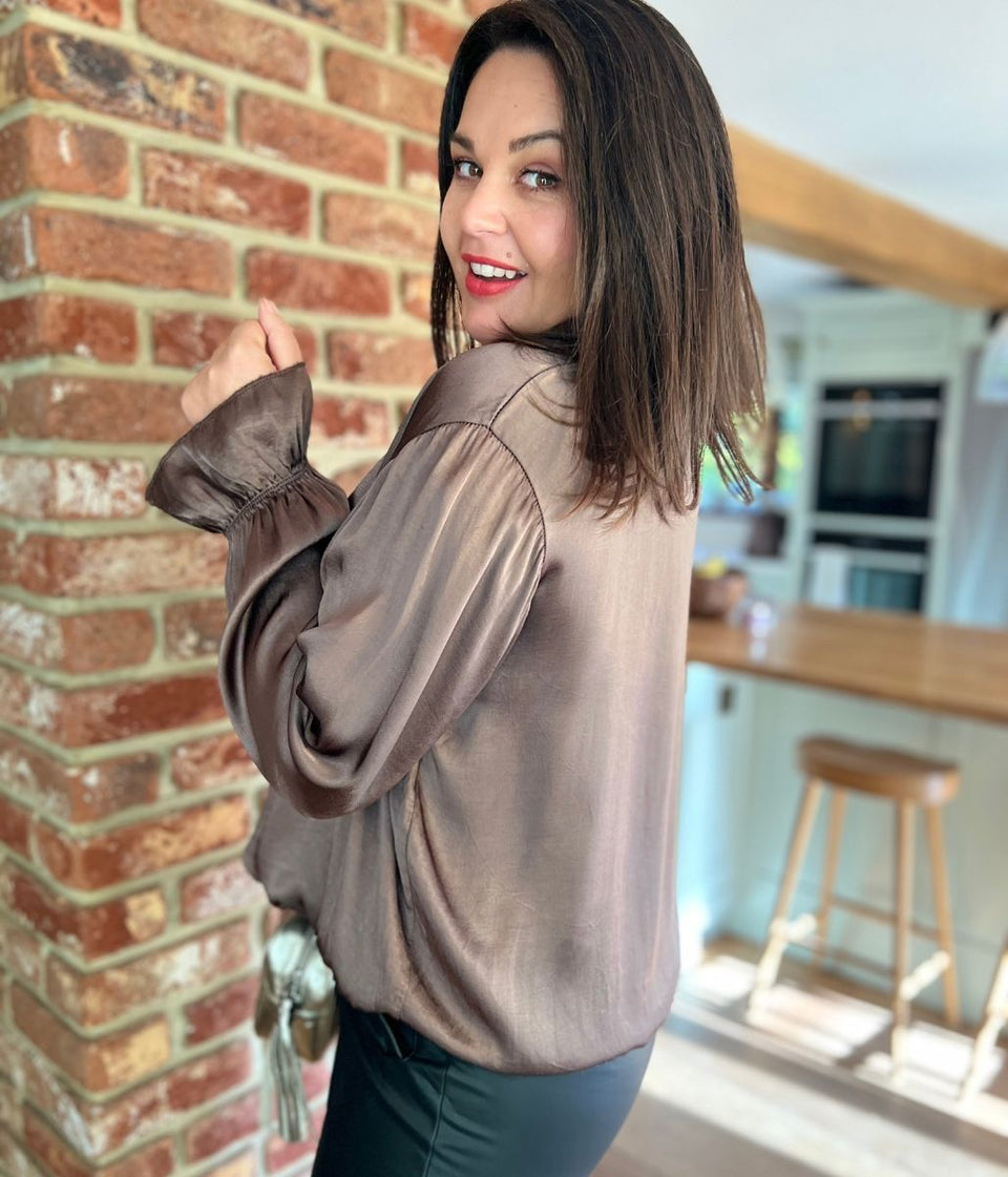 Mocha Satin Popover Top