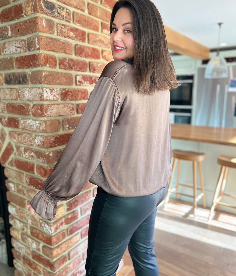 Mocha Satin Popover Top