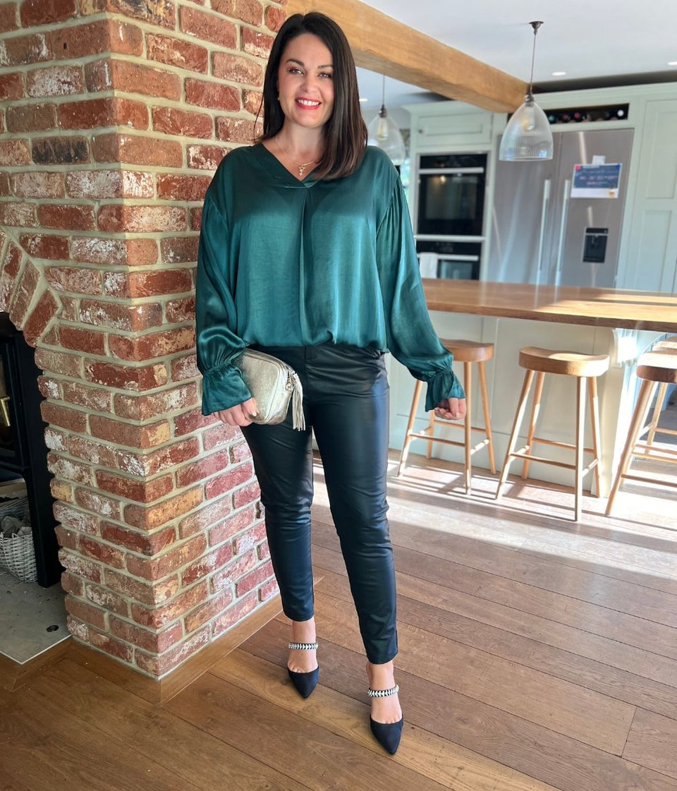 Green Satin Popover Top