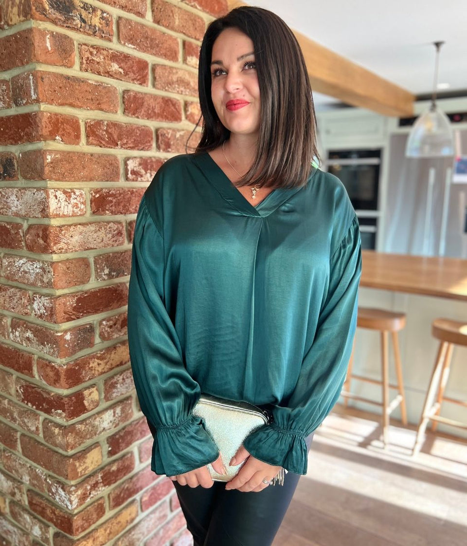 Green Satin Popover Top