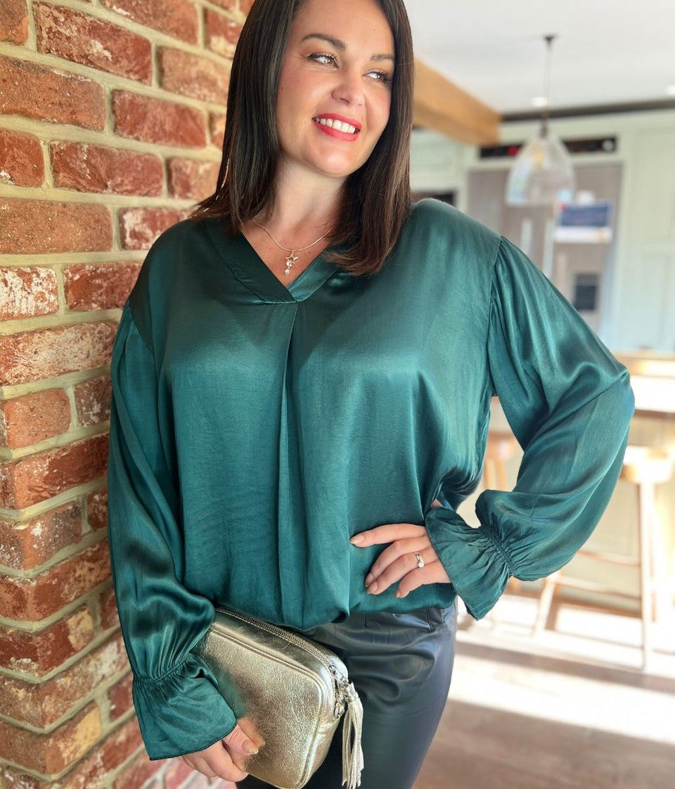 Green Satin Popover Top