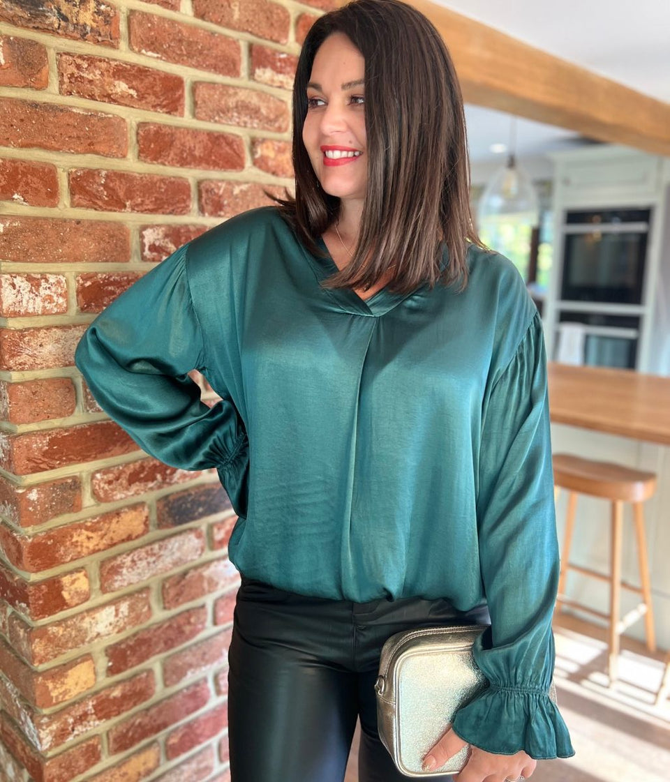 Green Satin Popover Top