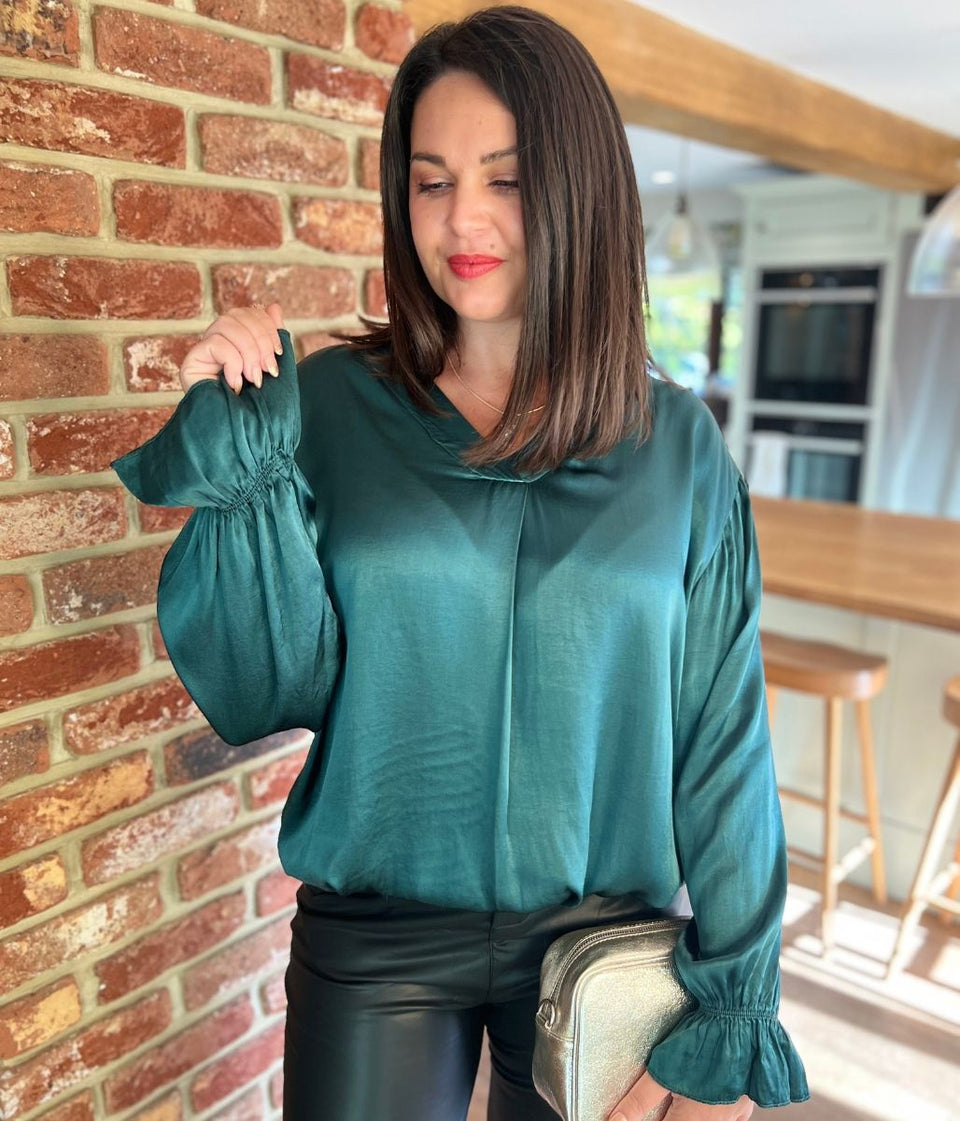 Green Satin Popover Top