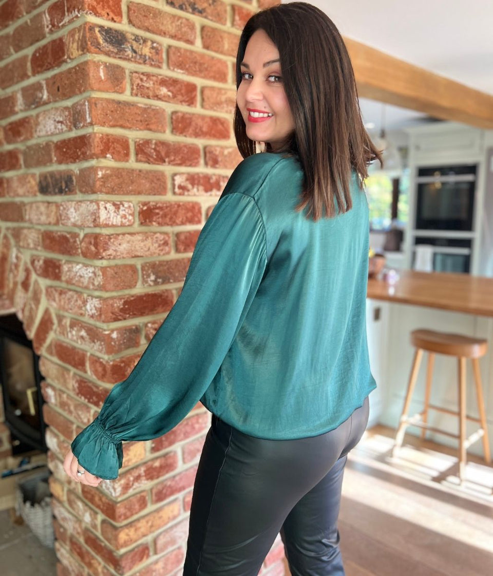 Green Satin Popover Top