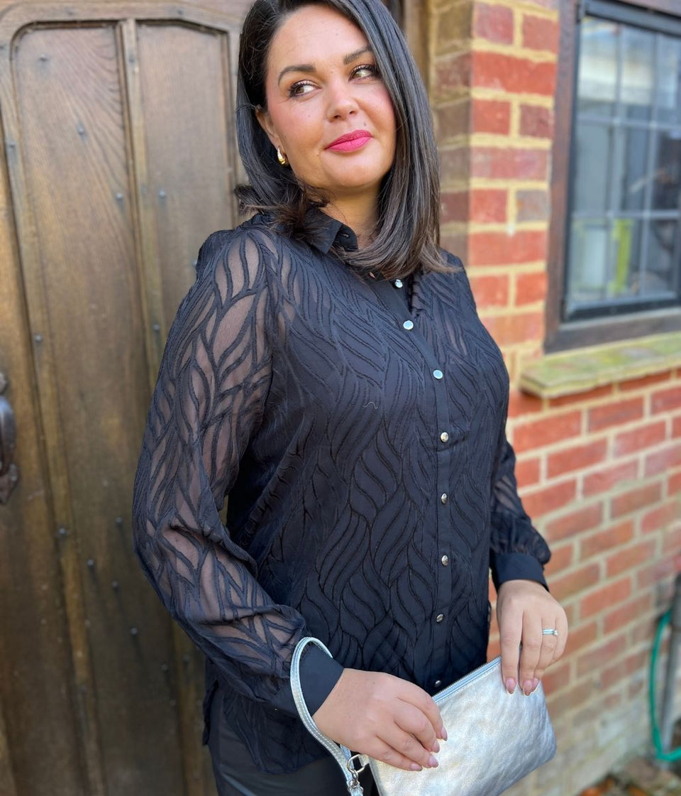 Black Textured Sheer Shirt