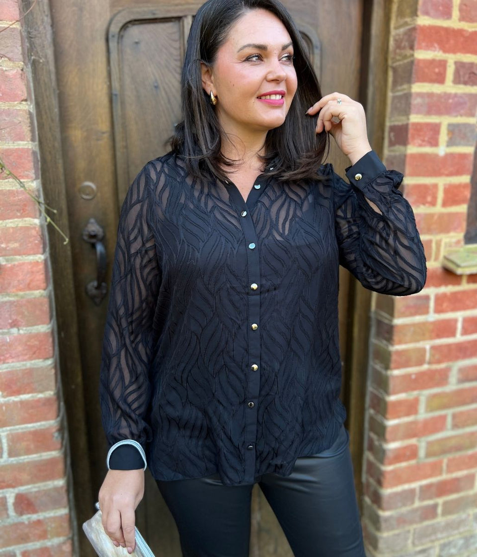 Black Textured Sheer Shirt