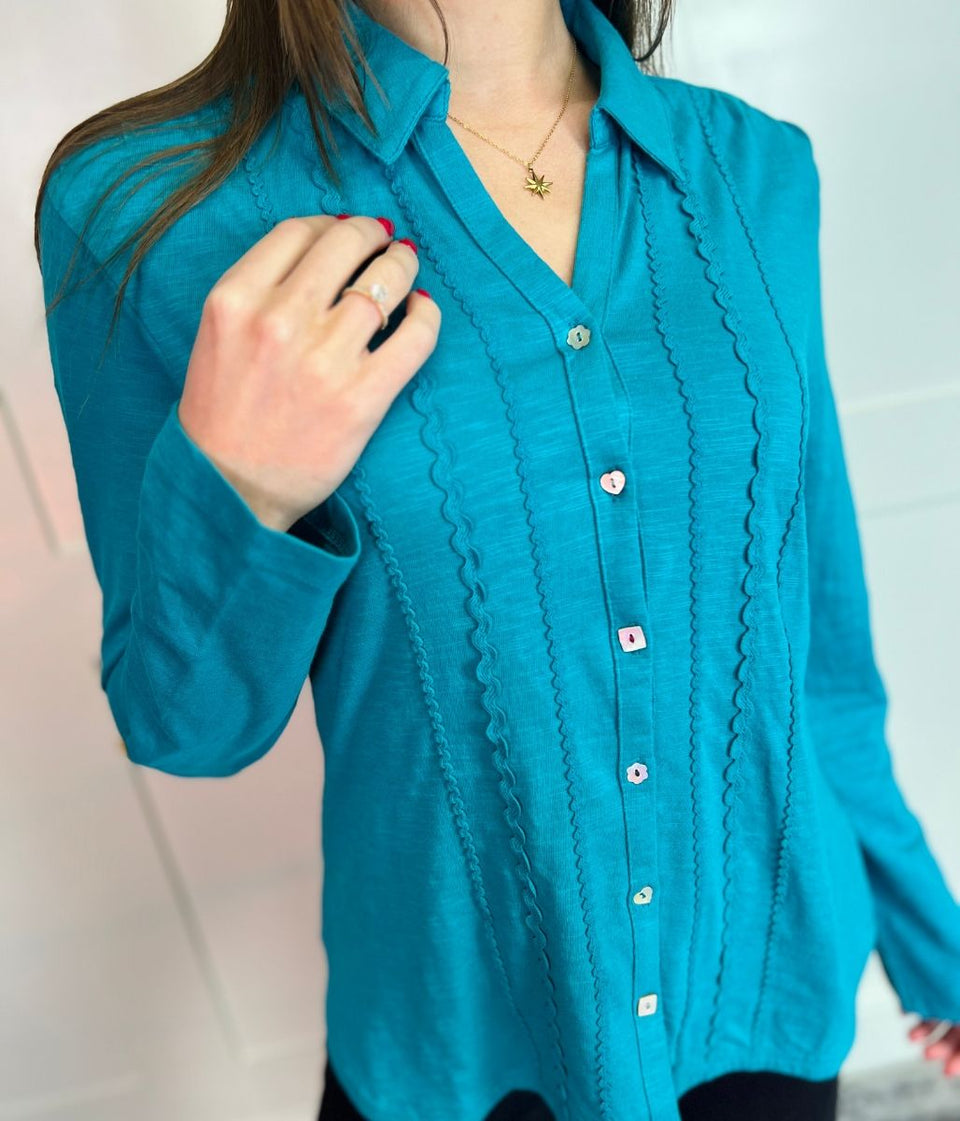 Pagoda Blue Rick Rack Jersey Shirt