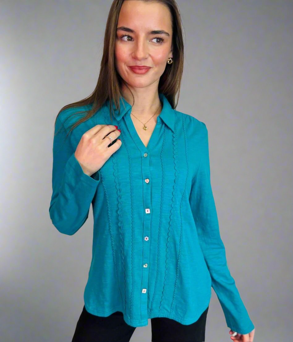 Pagoda Blue Rick Rack Jersey Shirt