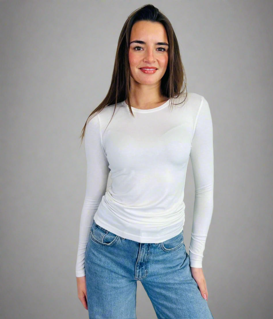 White Slim Fit Long Sleeve Top