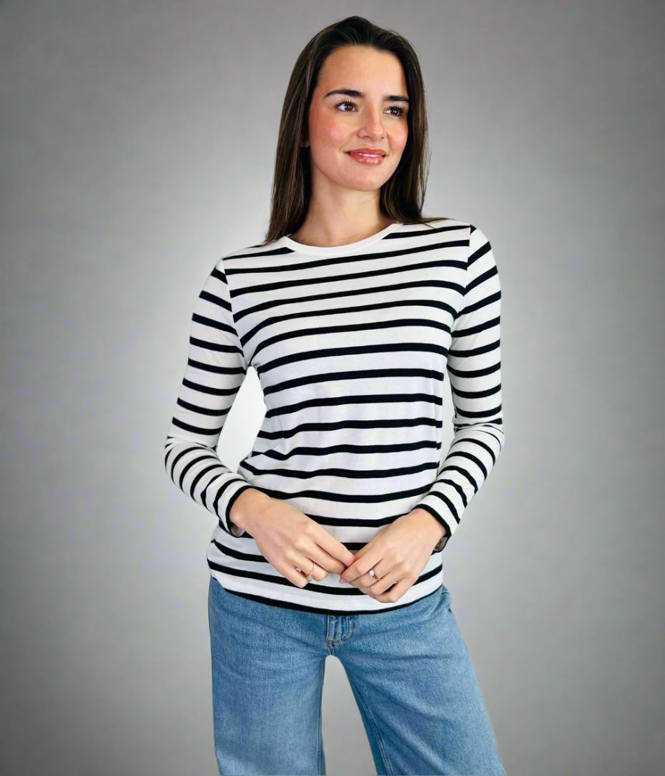 Black & White Striped Cotton Long Sleeve Top