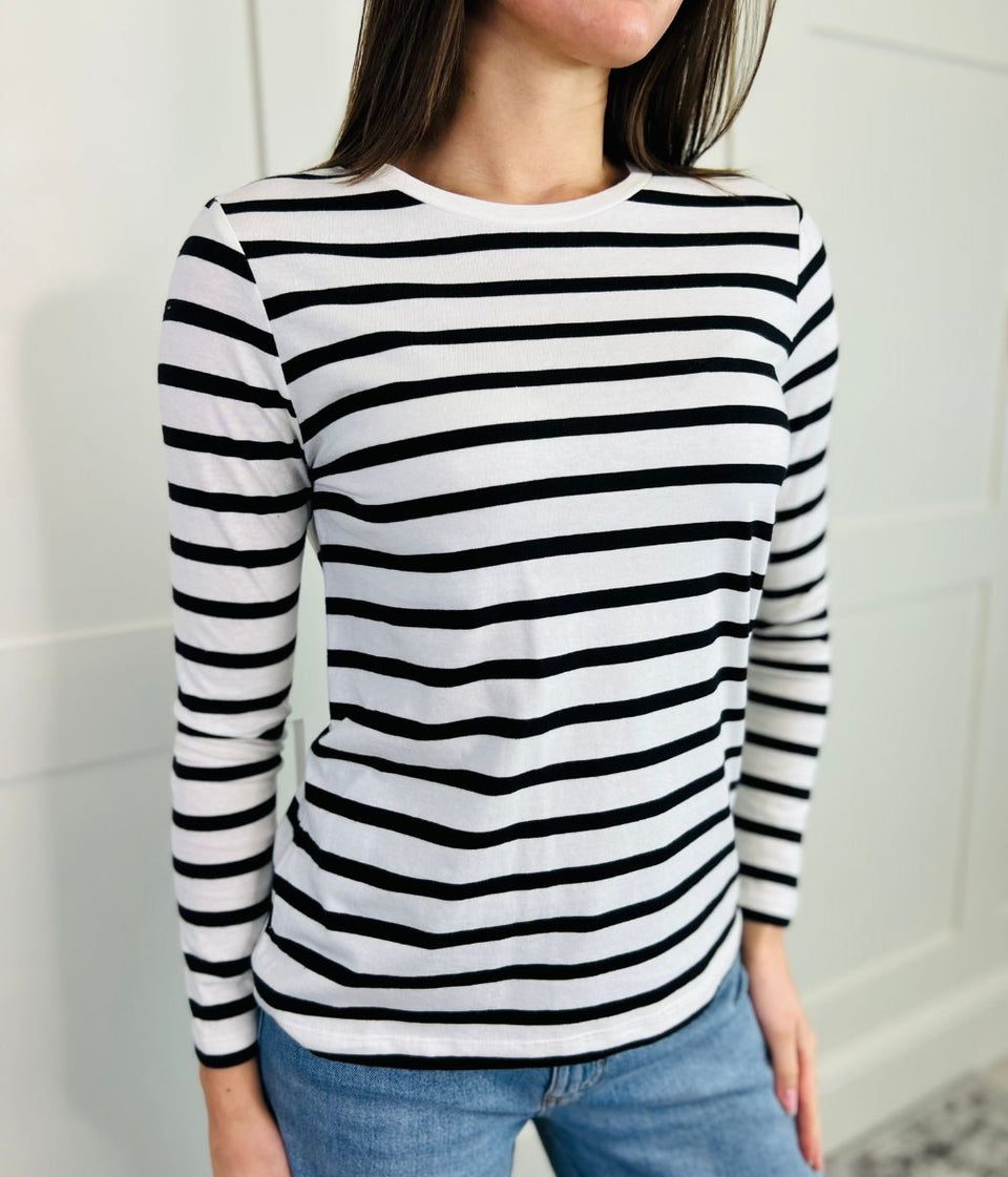 Black & White Striped Cotton Long Sleeve Top