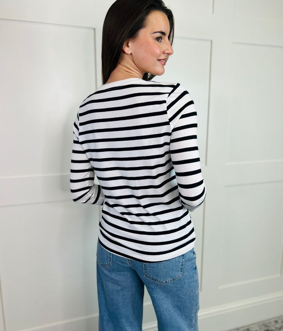 Black & White Striped Cotton Long Sleeve Top