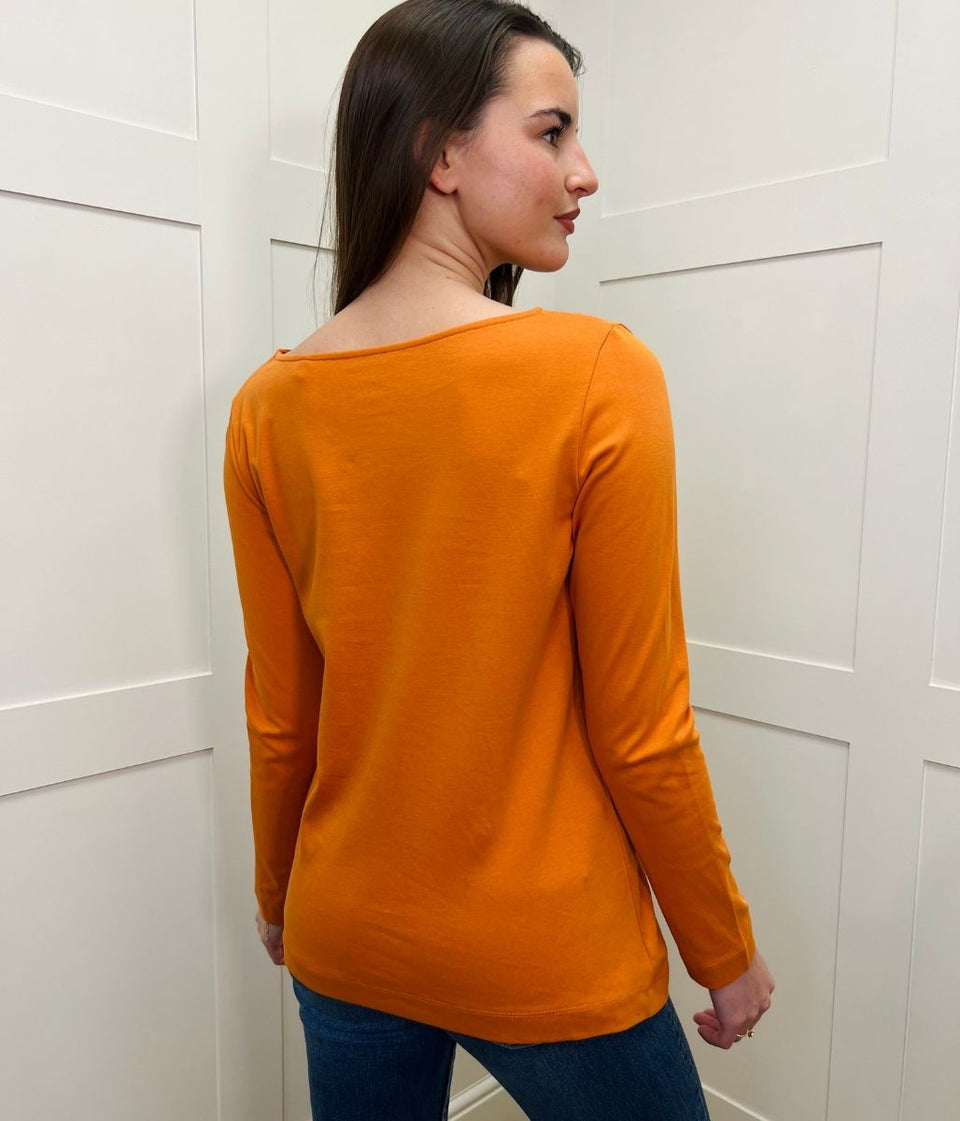 Orange Plain Long Sleeve Top